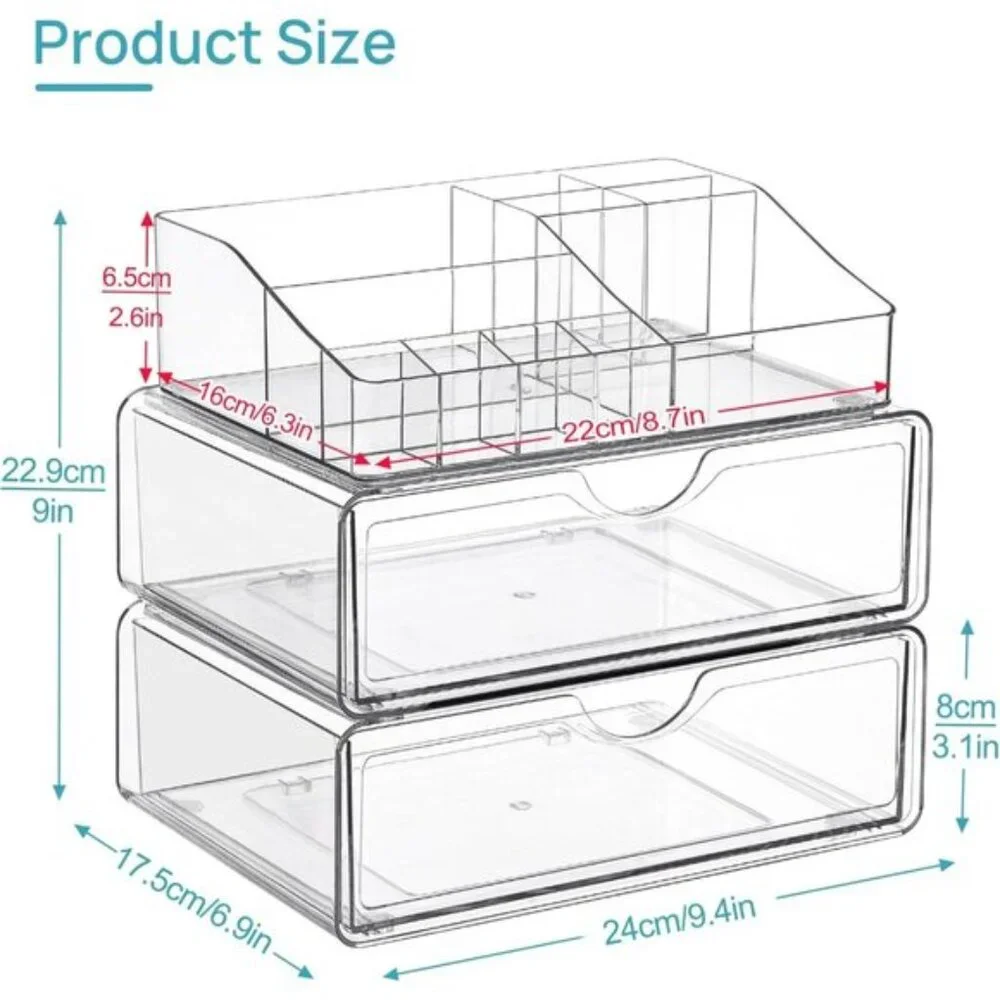 New 3-Tier Clear Makeup Organizer with Drawer for Vanity & Skincare Storage